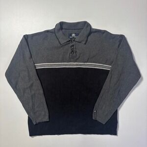 Grey and Black Metropolis Knit Polo Sweater - L
